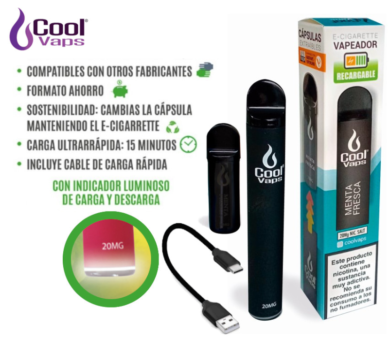 Pod Q-POD CoolVaps recargable con Cpsula de menta fresca y cable USB C Pod Q-POD CoolVaps recargable con Cpsula de menta fresca y cable USB C